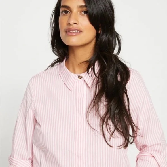 Universal Standard Elbe Stretch Poplin Popover Pink/White Stripe M (18-20) - Picture 1 of 5